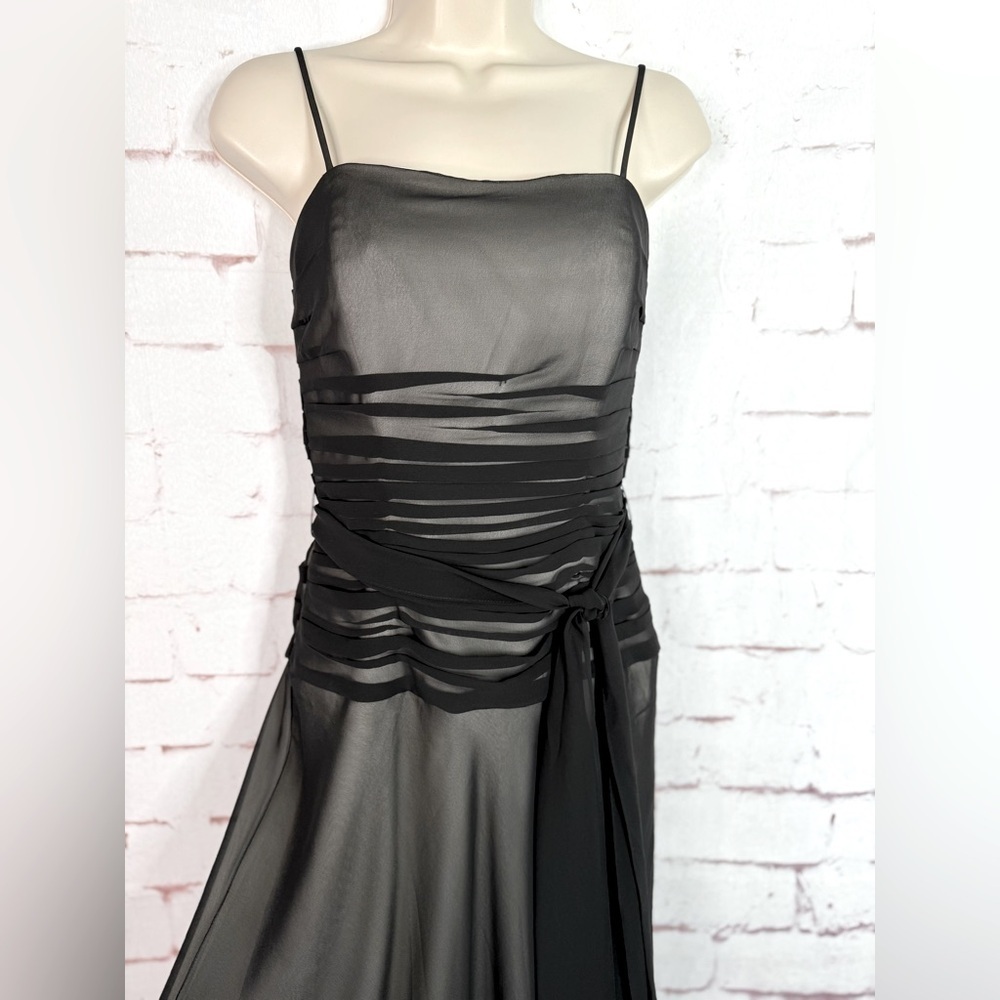 BELSOIE 4 Black Chiffon Sheer Panels Overlay Midi Evening Cocktail Dress Size 4
